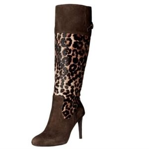 Lauren Ralph Lauren Halina Suede Calf Hair Leather Leopard Animal Print Boot 6